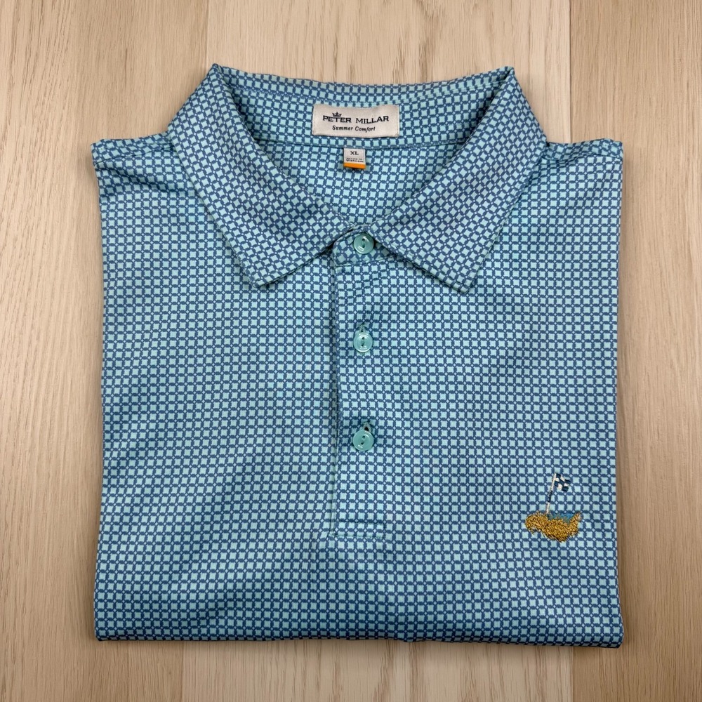 Peter Millar Summer Comfort Blue Pattern Golf Polo Shirt XL EASTWARD HO! CLUB